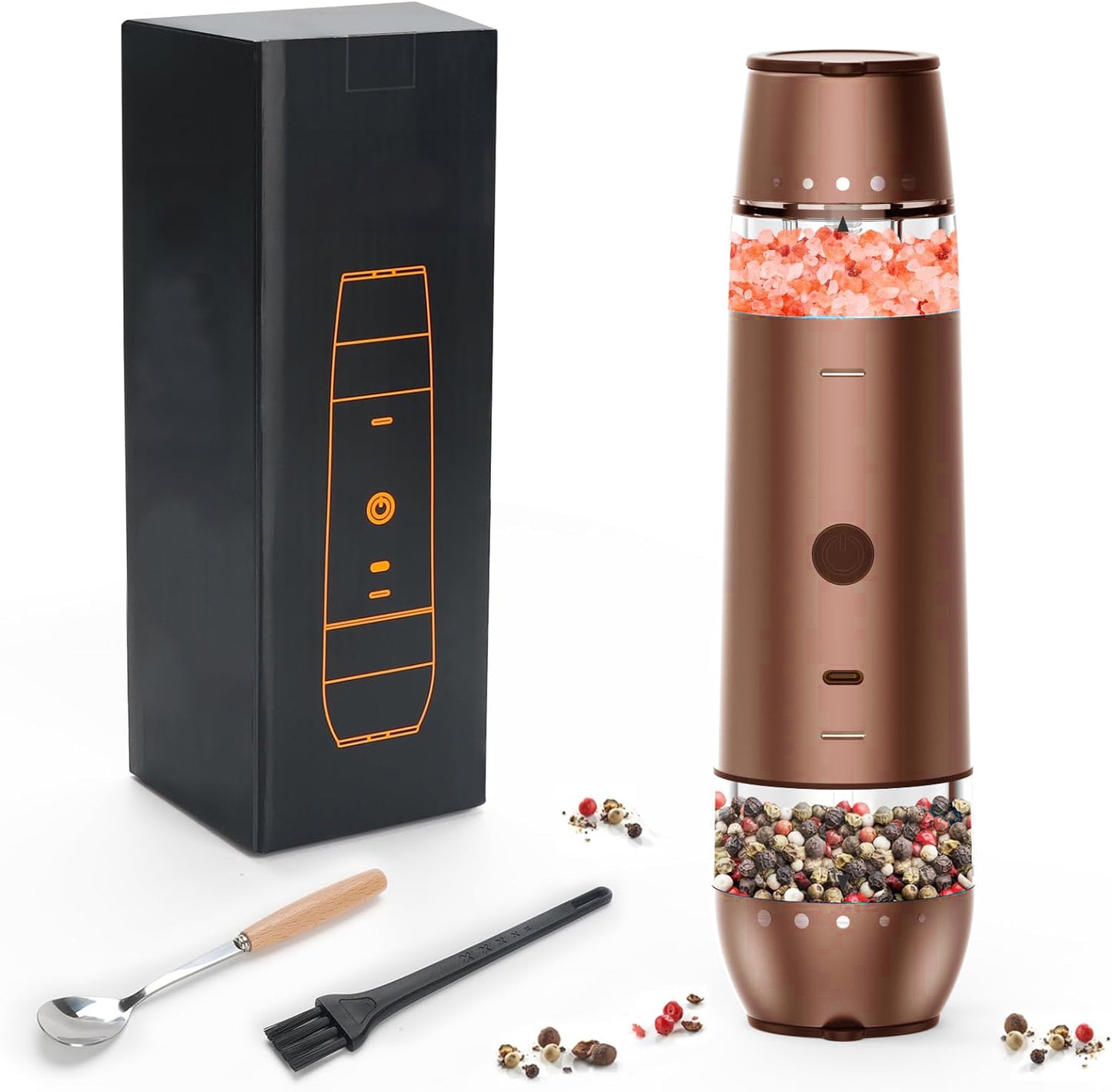 HEVOLER Electric Salt and Pepper Mills with Ceramic Grinding Teeth, 5-Precise Grind Settings