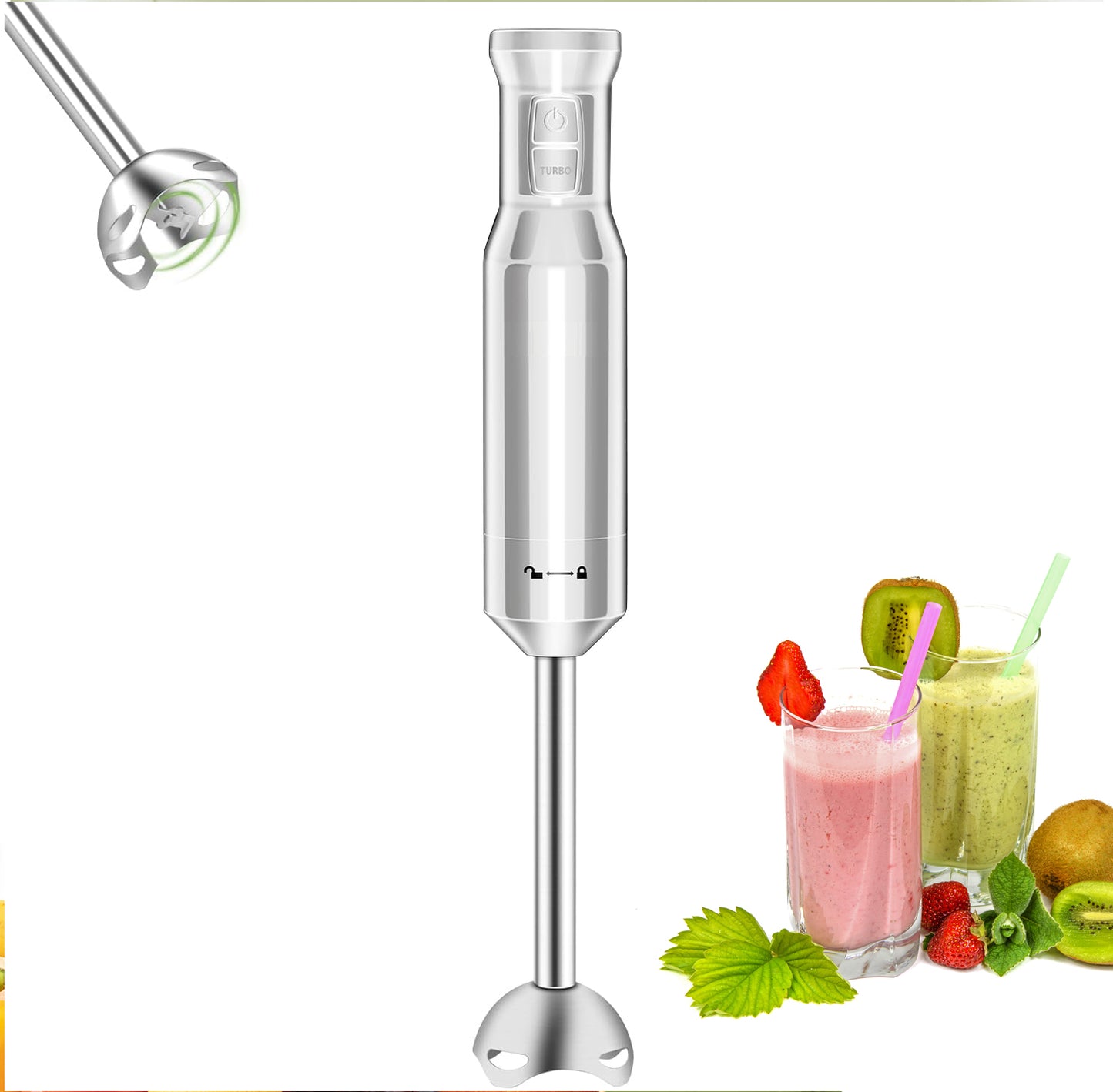 HEVOLER Handheld Food Blender, Electric Hand Blender with Turbo Mode, Immersion Blender Portable Stick Mixer with Stainless Steel Blades for Soup, Smoothie, Puree