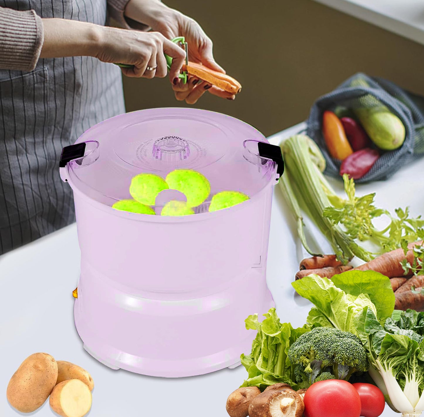 HEVOLER Commercial Electric Potato Peeler Machine, Electric Potato Peeler Automatic Peeling Machine One-button Drive Automatic Peeler Spinner for Kitchen