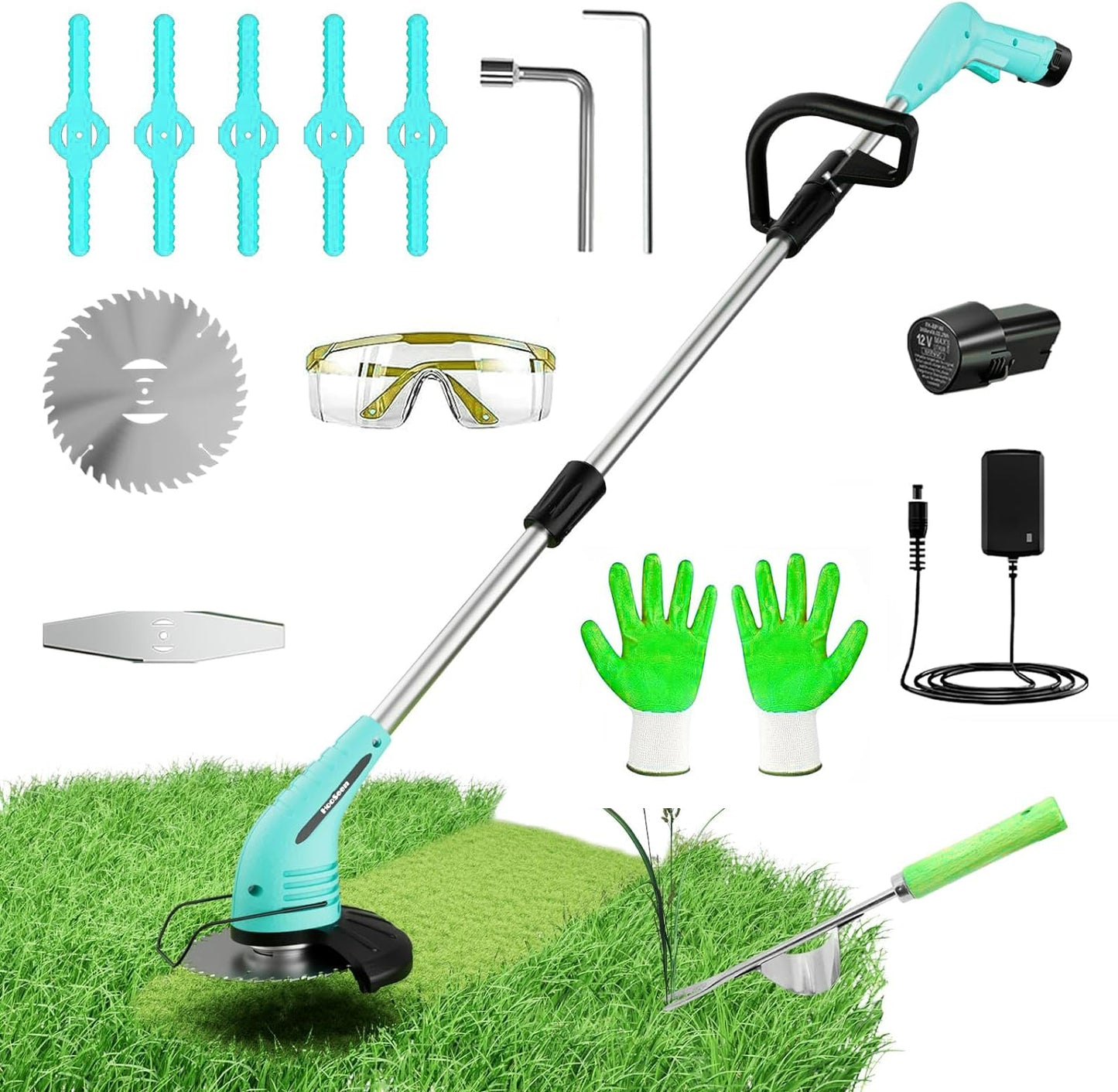 HEVOLER Cordless Lawn Trimmer Weed Wacker, Grass Trimmer Weed Cutter with 3 Types Blades, Hand Weeder Trimmer Grass Cutter for Garden and Yard