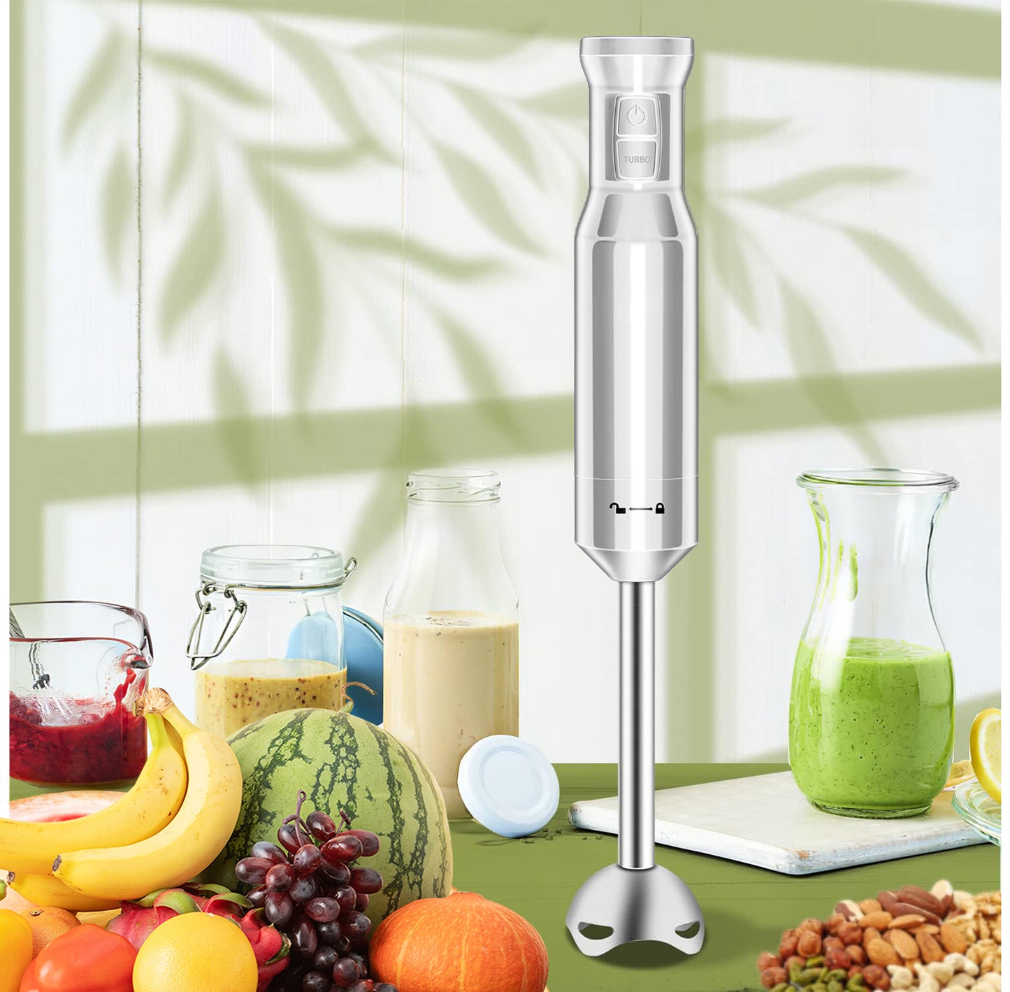 HEVOLER Handheld Food Blender, Electric Hand Blender with Turbo Mode, Immersion Blender Portable Stick Mixer with Stainless Steel Blades for Soup, Smoothie, Puree