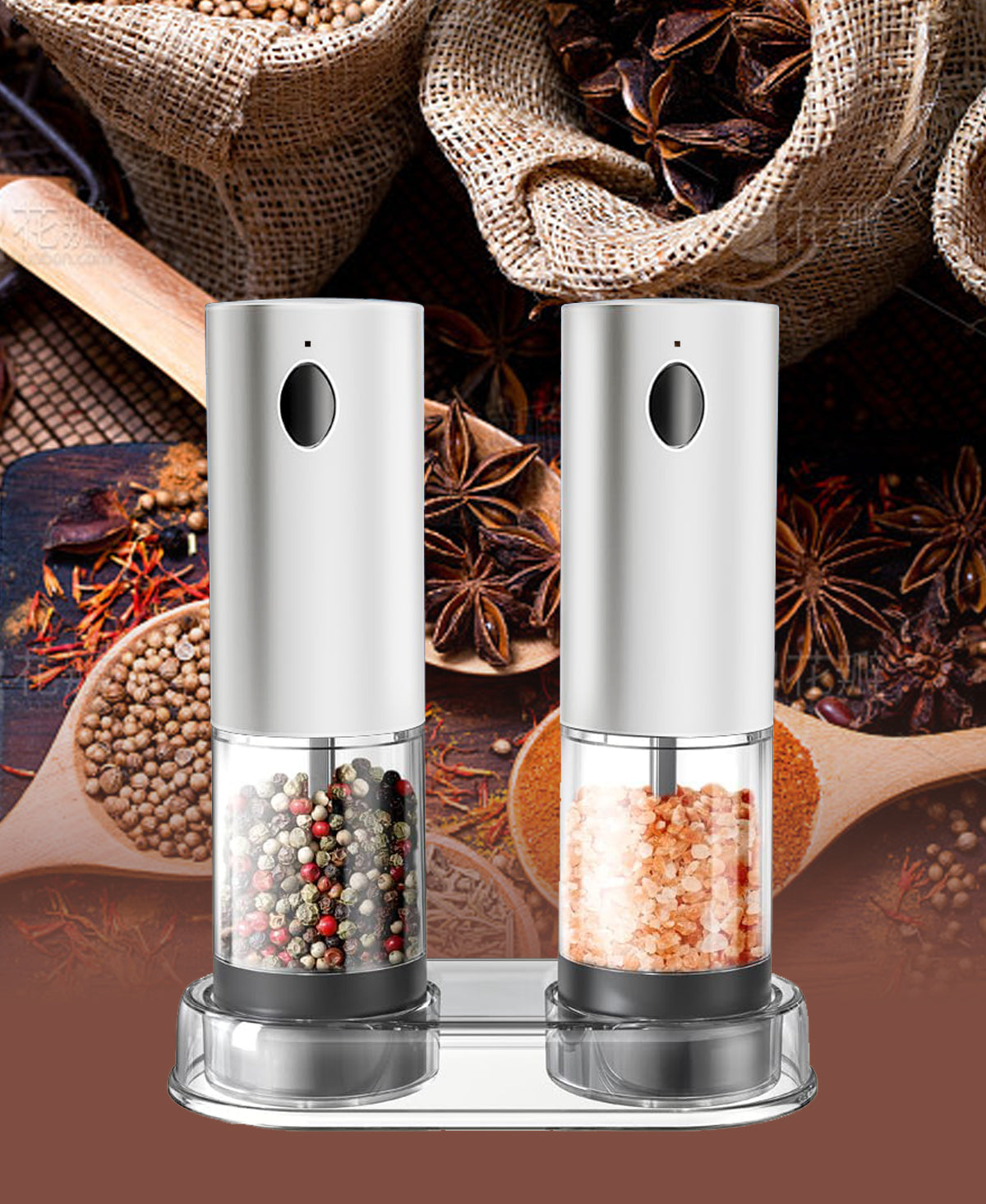 HEVOLER Electric Salt and Pepper Grinder Set Rechargeable Salt and Pepper Mills with Storage Base, Adjustable Coarseness and Washable